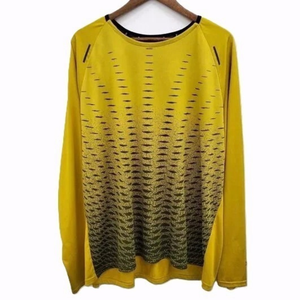 Xersion Mens XXL Gold Black Quick-Dri Long‎ Sleeve Training Tee Stretch